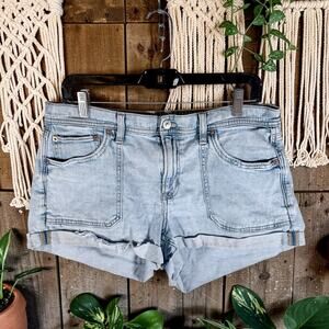 American Eagle Women's 12 Light Wash Easy Shortie Denim Jean Shorts Raw Hem